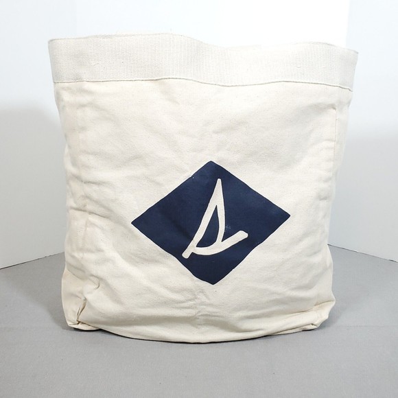 Sperry Top Sider Large Heavy Canvas Tote Bag Sailboat Logo Since 1935 Washable - Picture 2 of 12